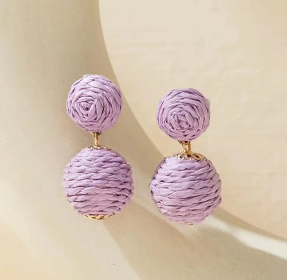 Bohemian Ball Raffia Handmade Women's Drop Earrings