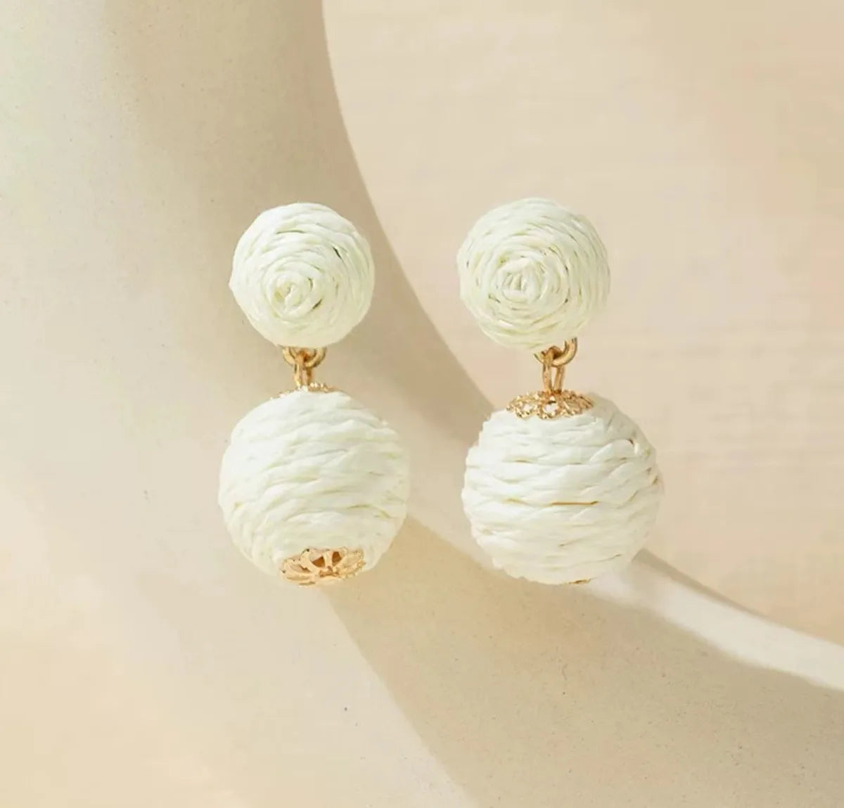 Bohemian Ball Raffia Handmade Women's Drop Earrings