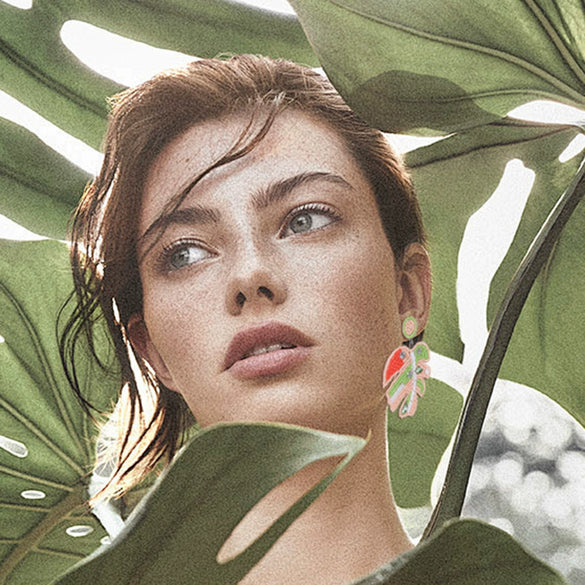 Bohemian Banana Leaf Exaggerated Earrings With Rice Beads
