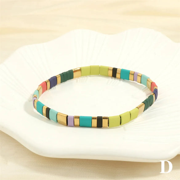 Bohemian Beach Square Copper Beaded Stoving Varnish Plating 18k Gold Plated Bracelets