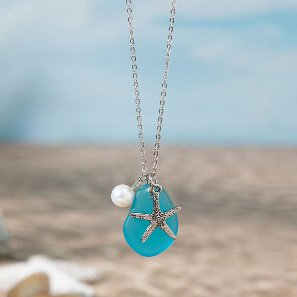 Bohemian Beach Tortoise Starfish Glass Glass Cable Chain Pendant Necklaces Wholesale