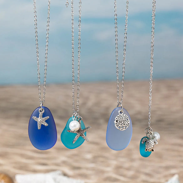 Bohemian Beach Tortoise Starfish Glass Glass Cable Chain Pendant Necklaces Wholesale