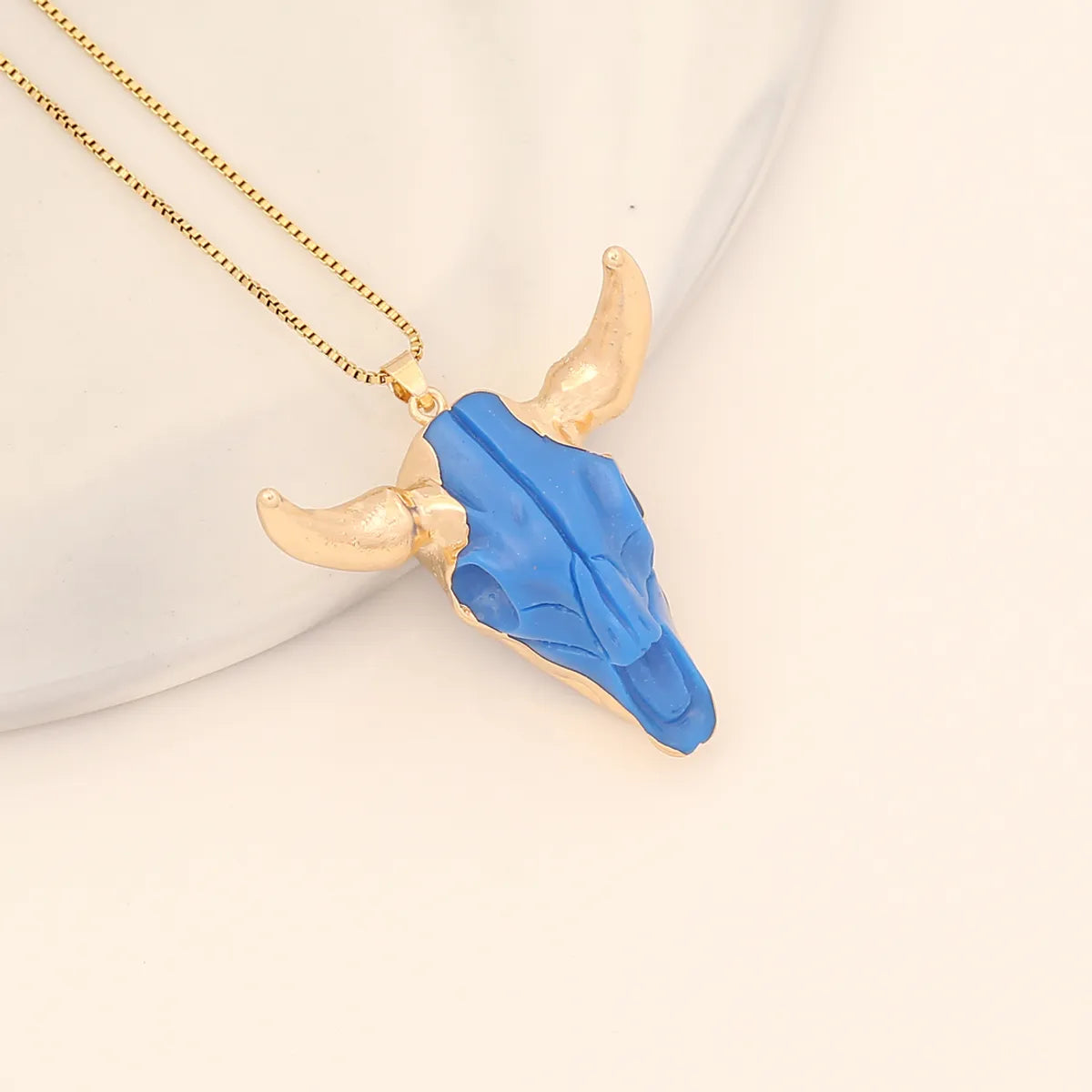 Bohemian Cattle Stainless Steel Gold Plated Resin Pendant Necklace