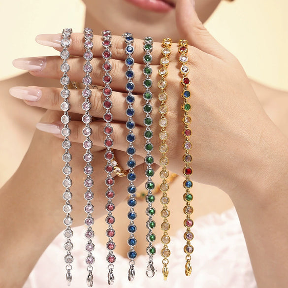 Bohemian Colorful Bead Zircon Necklace And Bracelet Titanium Steel Pvd Plated 18K Gold