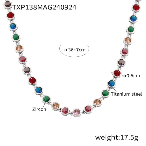 Bohemian Colorful Bead Zircon Necklace And Bracelet Titanium Steel Pvd Plated 18K Gold