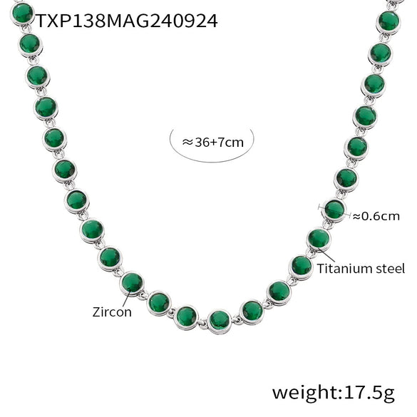 Bohemian Colorful Bead Zircon Necklace And Bracelet Titanium Steel Pvd Plated 18K Gold