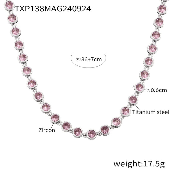 Bohemian Colorful Bead Zircon Necklace And Bracelet Titanium Steel Pvd Plated 18K Gold