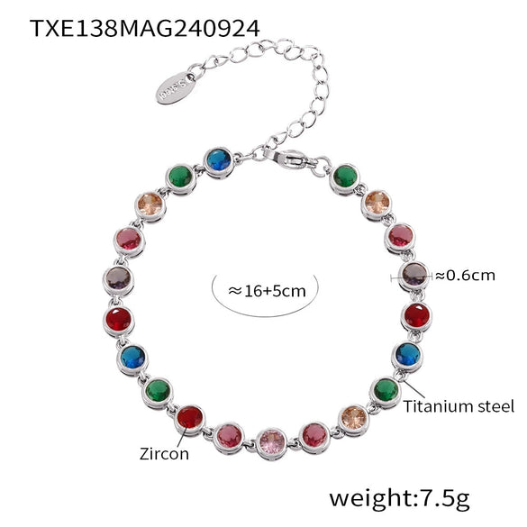 Bohemian Colorful Bead Zircon Necklace And Bracelet Titanium Steel Pvd Plated 18K Gold