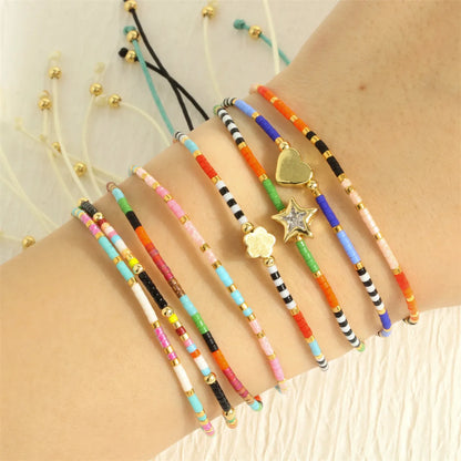 Bohemian Colorful Glass Beaded Knitting Plating 18k Gold Plated Women's Bracelets