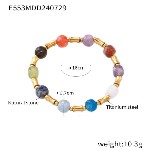 Bohemian Creative Dopamine Natural Stone Beaded Bracelet Titanium Steel Gold Plated Geometric Design