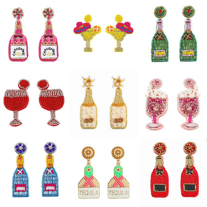 Bohemian Creative Rice Beads Wine Bottle Glass New Year Party Earrings