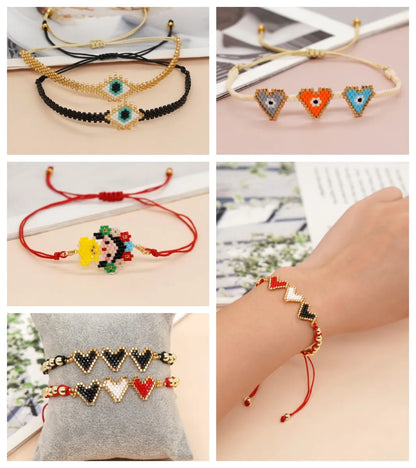 Bohemian Devil's Eye Heart Shape Flower Glass Rope Braid Women's Bracelets