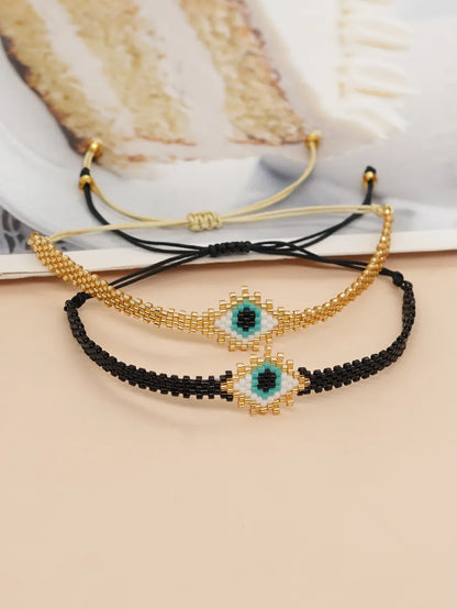 Bohemian Devil's Eye Heart Shape Flower Glass Rope Braid Women's Bracelets