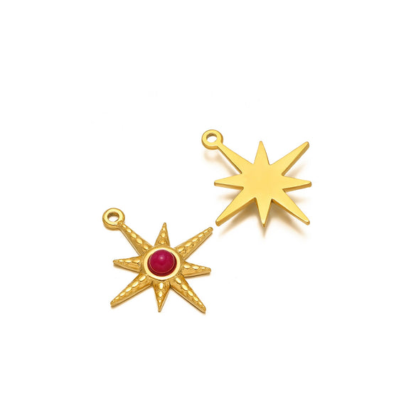 Bohemian Eightpointed Star Natural Stone Pendant Jewelry Gold Plated Stainless Steel