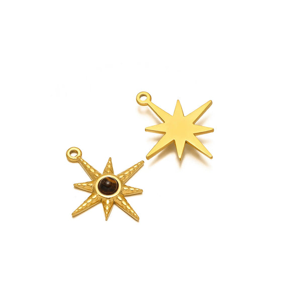 Bohemian Eightpointed Star Natural Stone Pendant Jewelry Gold Plated Stainless Steel
