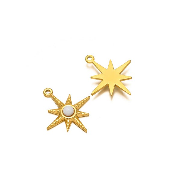 Bohemian Eightpointed Star Natural Stone Pendant Jewelry Gold Plated Stainless Steel