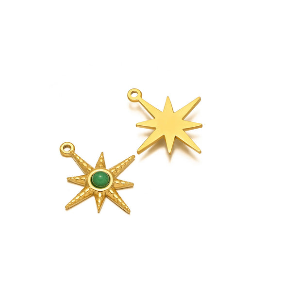 Bohemian Eightpointed Star Natural Stone Pendant Jewelry Gold Plated Stainless Steel