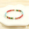 Bohemian Elastic Bracelet With Geometric Beads And Hand Painted Treatment Mixed Material