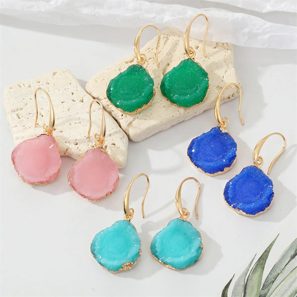 Bohemian Ethnic Irregular Resin Natural Stone Geometric Drop Earrings