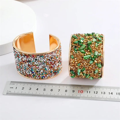 Bohemian Ethnic Style Colored Gravel Wide Bracelet Sparkling Rhinestone Open Bracelet