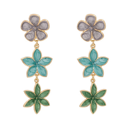 Bohemian Ethnic Wind Color Flower Earrings Alloy Dripping Ear Jewelry Flower Drop Oil Earrings Wholesale