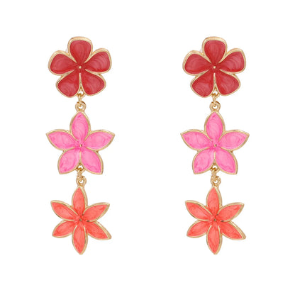 Bohemian Ethnic Wind Color Flower Earrings Alloy Dripping Ear Jewelry Flower Drop Oil Earrings Wholesale