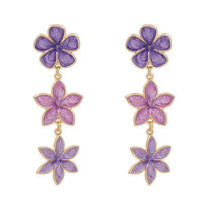 Bohemian Ethnic Wind Color Flower Earrings Alloy Dripping Ear Jewelry Flower Drop Oil Earrings Wholesale