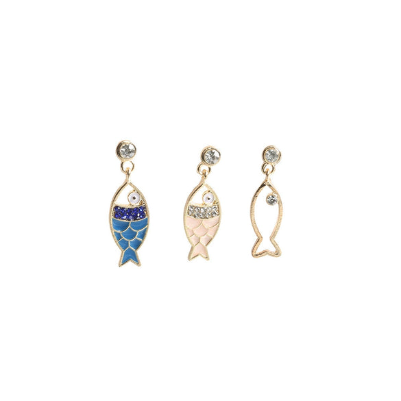 Bohemian Fashion Hollow Small Fish Marine Element Earrings 3 Piece Set Alloy Electroplating