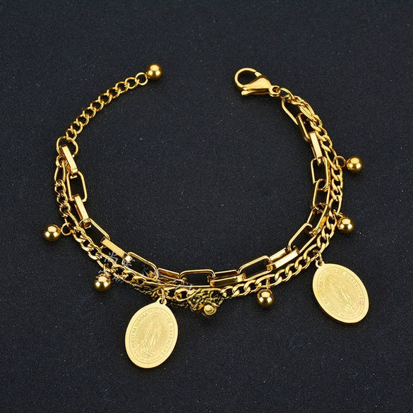 Bohemian Fashion Multilayer Stainless Steel Bracelet Love Round Beads Ladies Bracelet New