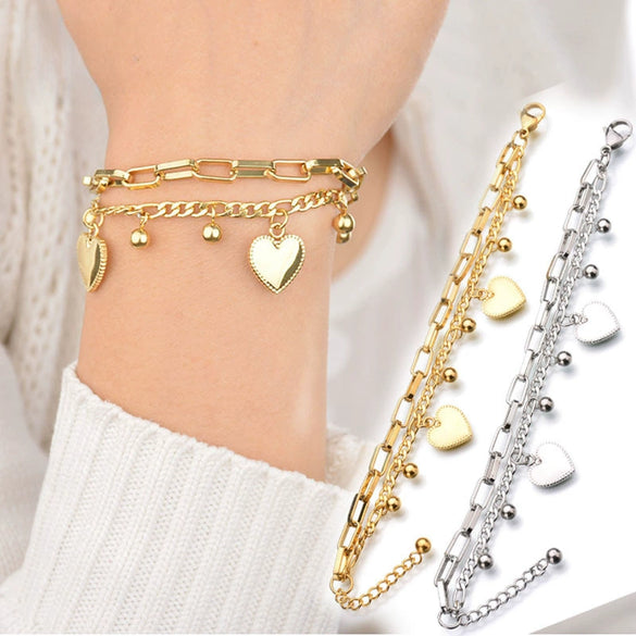 Bohemian Fashion Multilayer Stainless Steel Bracelet Love Round Beads Ladies Bracelet New