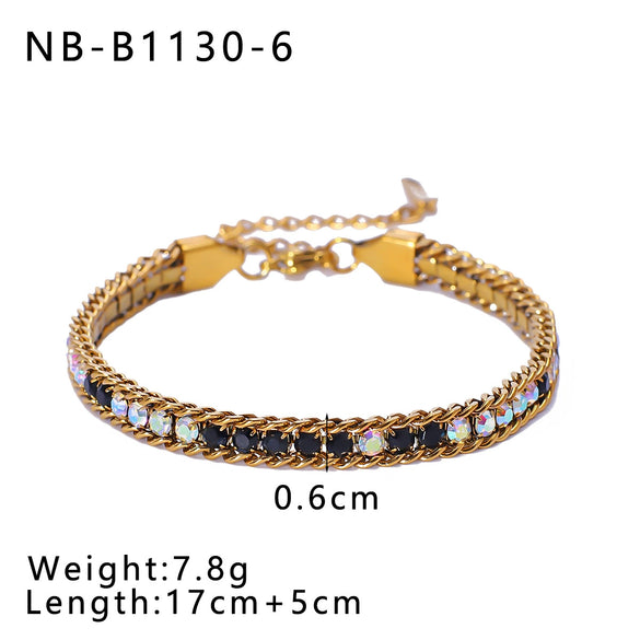 Bohemian Fashion Stainless Steel 18K Gold Plated Bracelet With Color Diamond Geometric Design Vacuum Plated In Furnace For Women