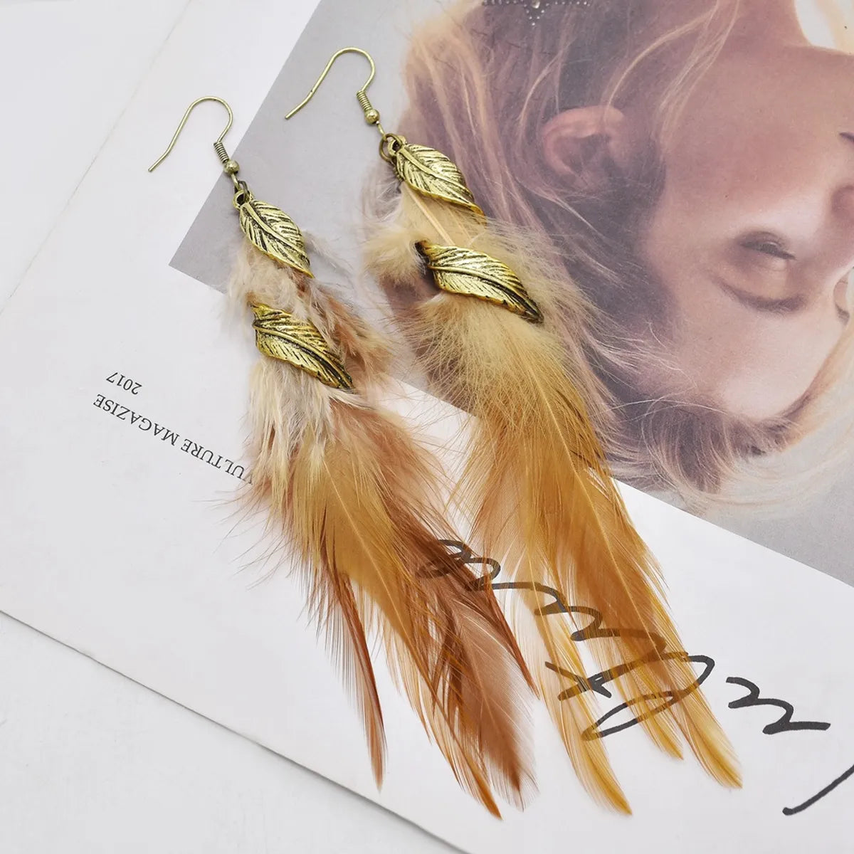 Bohemian Feather Alloy Plating Women'S Drop Earrings