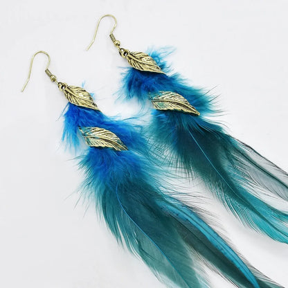 Bohemian Feather Alloy Plating Women'S Drop Earrings