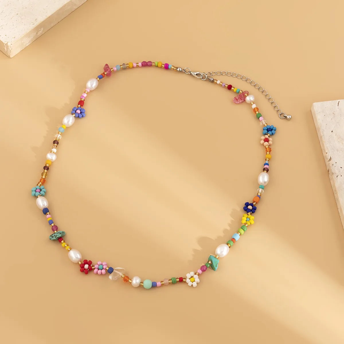 Bohemian Flower Beaded Imitation Pearl Women'S Necklace