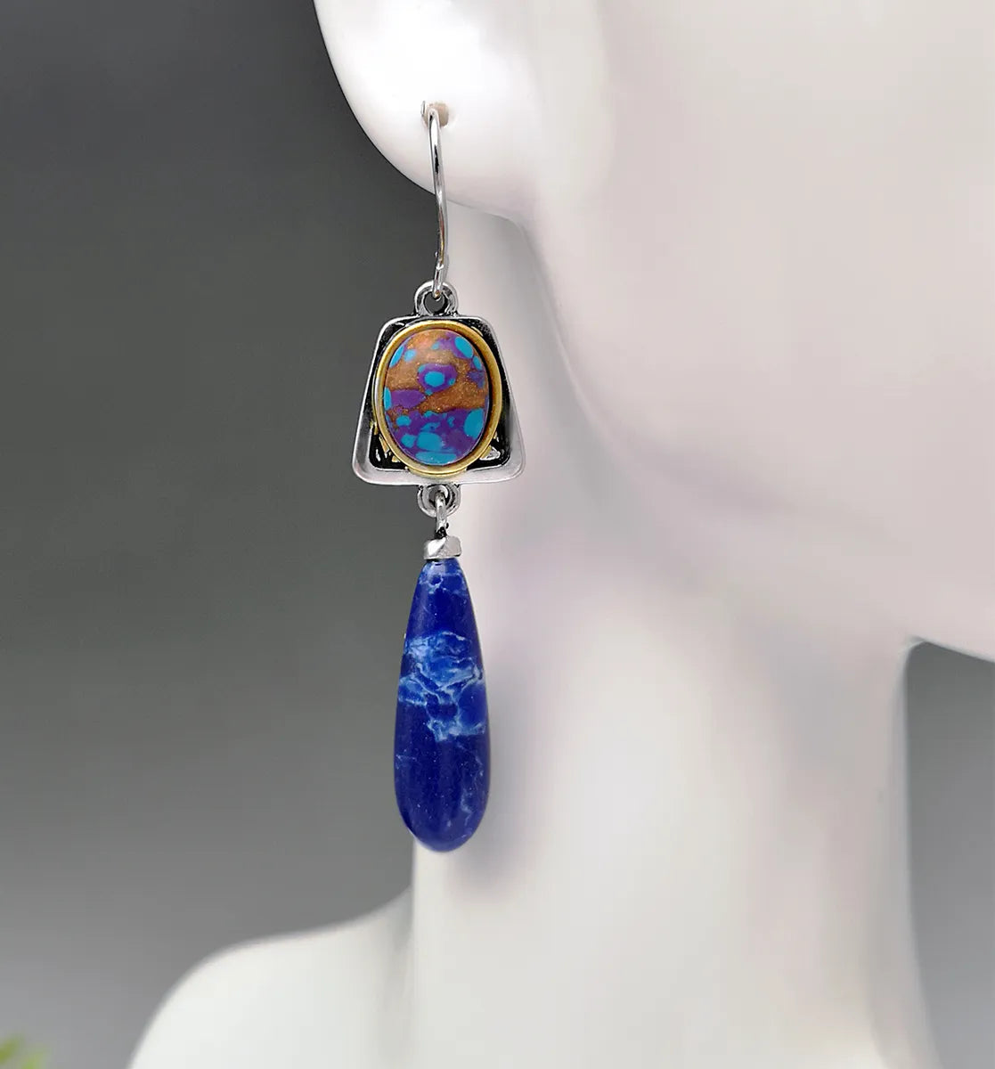 Bohemian Flower Color Turquoise Gemstone Drop Earrings Swing Earrings