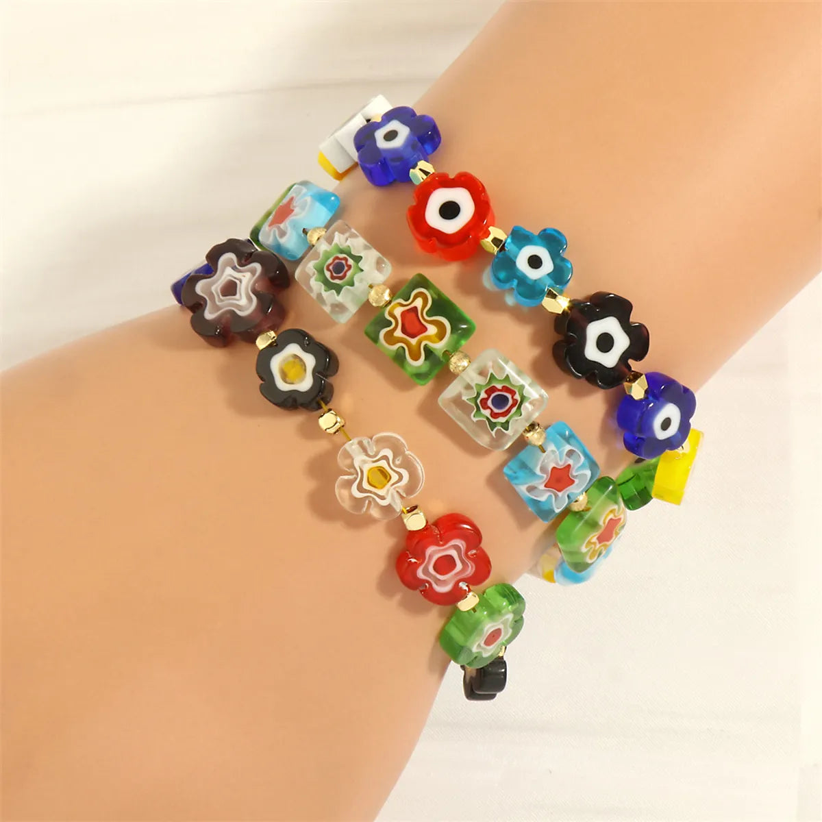 Bohemian Flower Glass Beaded Plating 18k Gold Plated Women's Bracelets