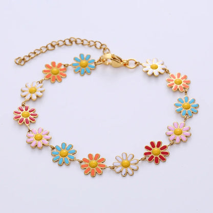 Bohemian Flower Stainless Steel Epoxy Bracelets