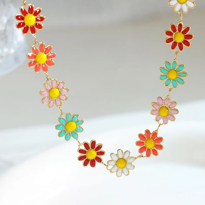 Wholesale Bohemian Flower Titanium Steel Enamel Bracelets Necklace