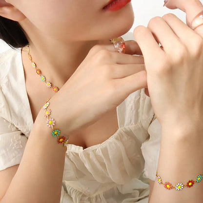 Wholesale Bohemian Flower Titanium Steel Enamel Bracelets Necklace