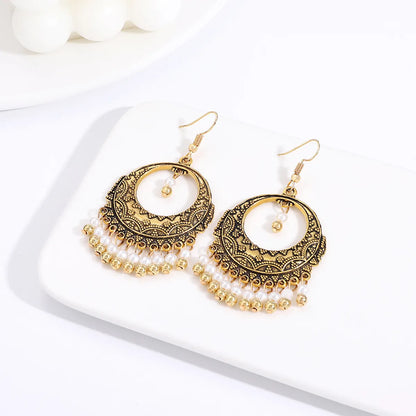 Bohemian Geometric Alloy Hollow Out Artificial Pearls Women'S Earrings