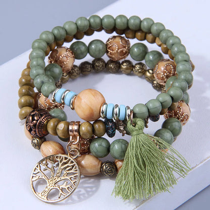 Bohemian Geometric Alloy Wood Beaded Bracelets 1 Set