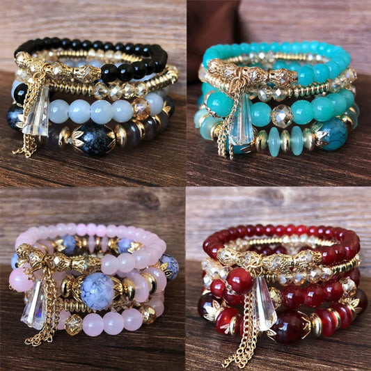 Bohemian Geometric Arylic Artificial Crystal Alloy Beaded Unisex Bracelets