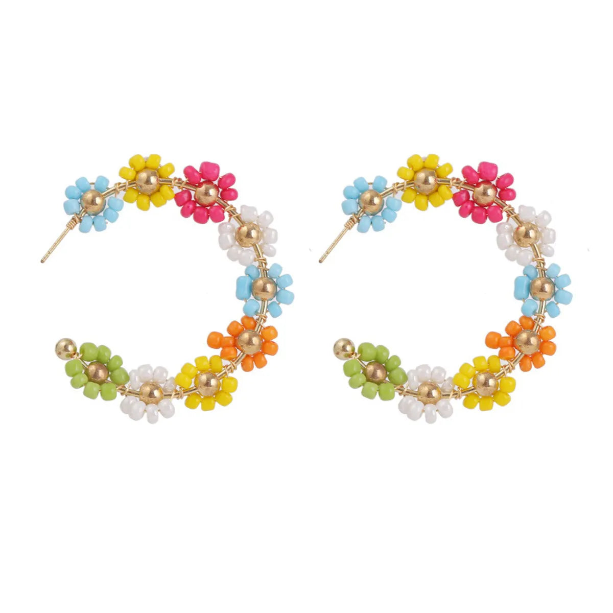 Bohemian Geometric C-shaped Rice Beads Flower Earrings Creative Personality Woven Earrings Jewelry