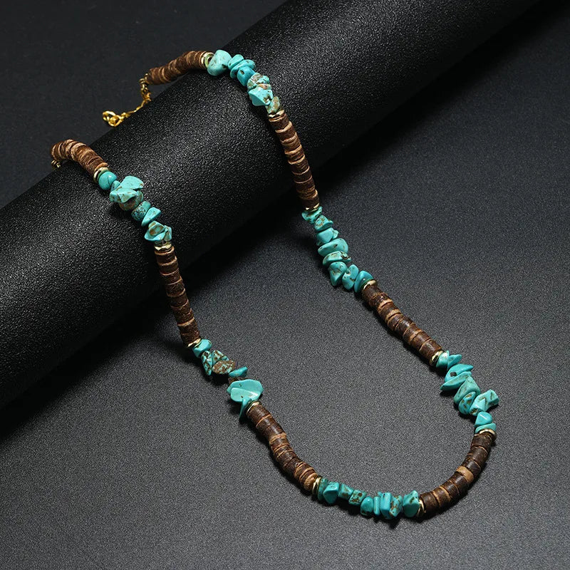 Bohemian Geometric Coconut Shell Glass Gravel Beaded Men'S Necklace