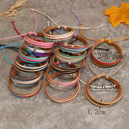 Bohemian Geometric Color Block Leather Rope Wax Line Handmade Women's Bracelets