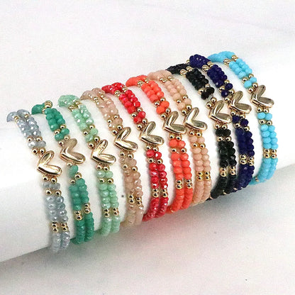 Bohemian Heart Shape Artificial Crystal Alloy Beaded Women'S Bracelets 1 Piece