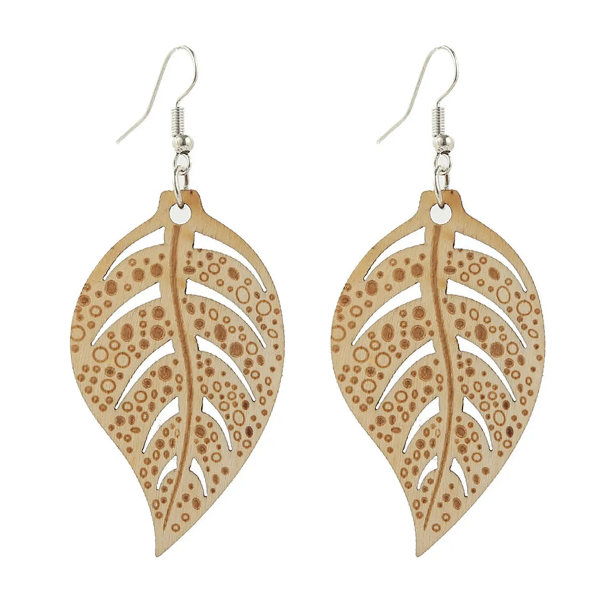 Bohemian Hollow Carved Wood Leaf-shaped Earring