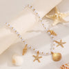 Bohemian Imitation Pearl Beaded Shell Conch Sea Star Necklace For Women Made Of Mixed Materials With Electroplating