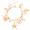 Bohemian Imitation Pearl Beaded Shell Conch Sea Star Necklace For Women Made Of Mixed Materials With Electroplating