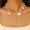 Bohemian Imitation Pearl Beaded Shell Conch Sea Star Necklace For Women Made Of Mixed Materials With Electroplating